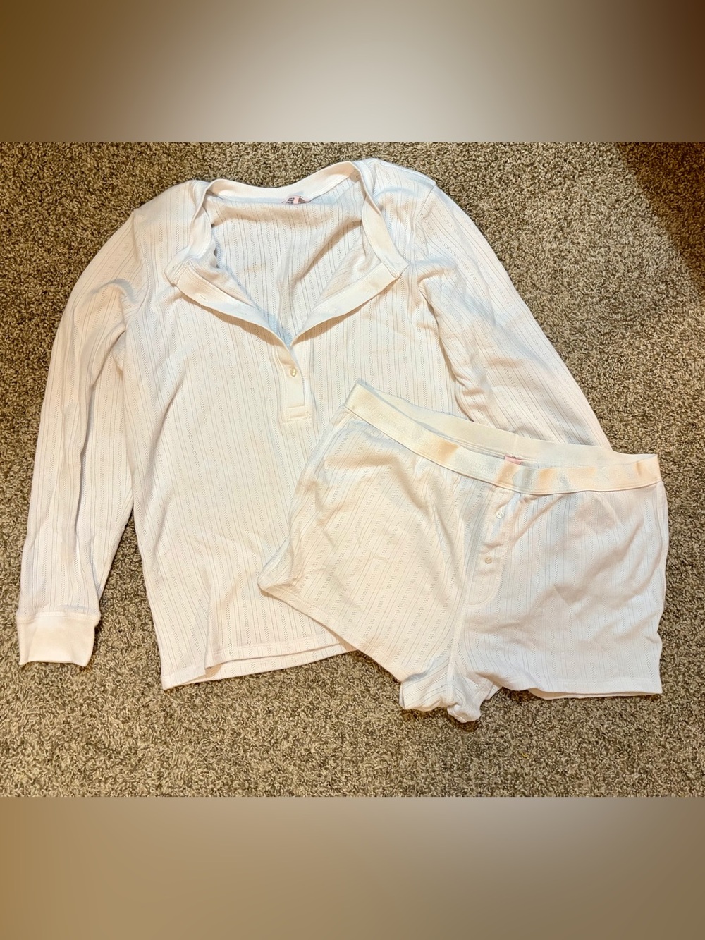 Victoria's Secret White Long-Sleeve Top & Short Lounge Set